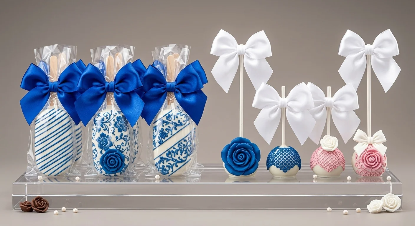 Elegant artisanal cake pops and cakesicles arranged for a corporate celebration